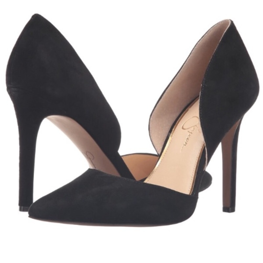 Jessica Simpson black suede pointed heels 8